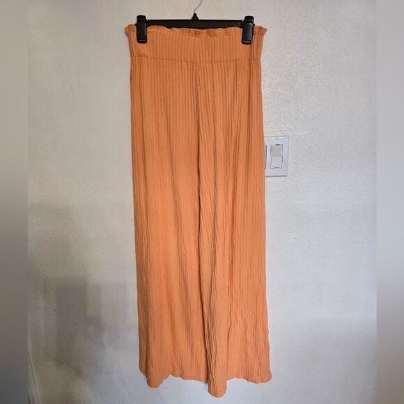 Free People Movememt Orange Ribbed Wide Leg Pants Size Small - Picture 14 of 15